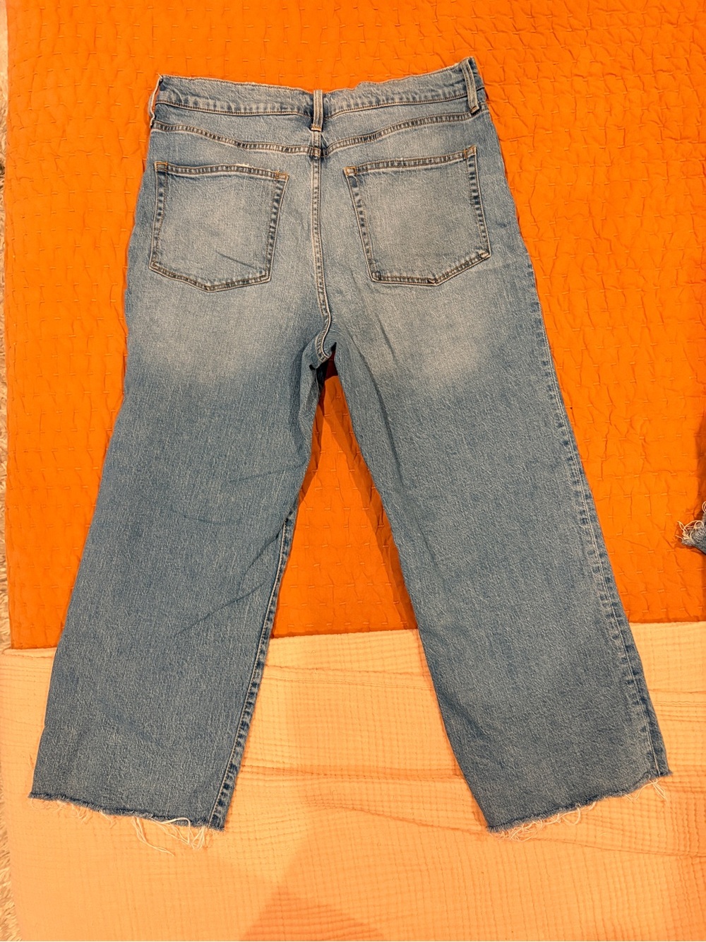 J Crew Factory Light Blue Women's Straight-Leg Cropped Jeans with Raw Hem